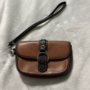 Dooney And Bourke Wristlet Snap Button Closure Saddle Leather Brown Vintage